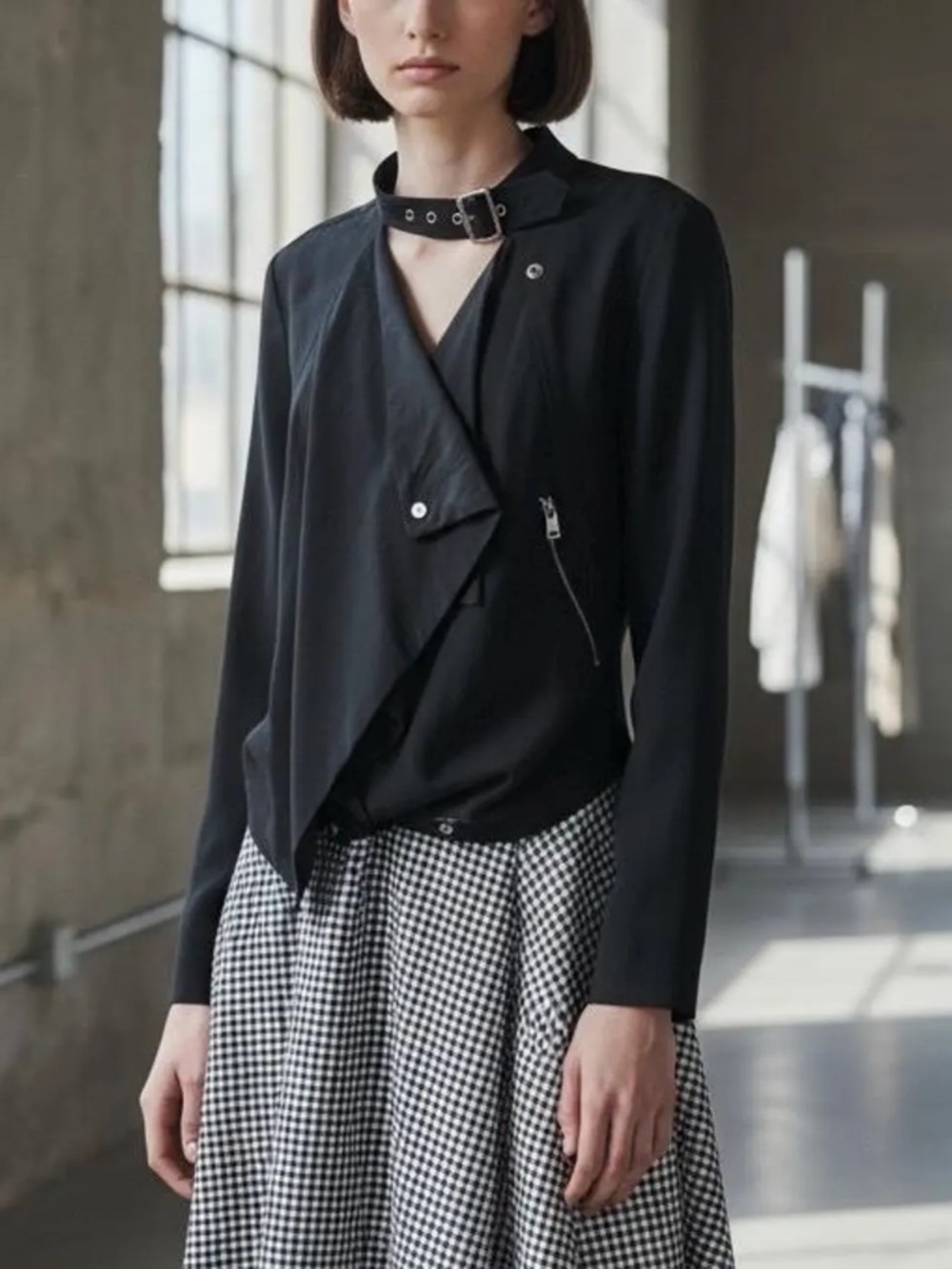 Cop. Copine Black Draped Waterfall Moto Jacket with Buckle Sz 40 (US 8/10 or M)